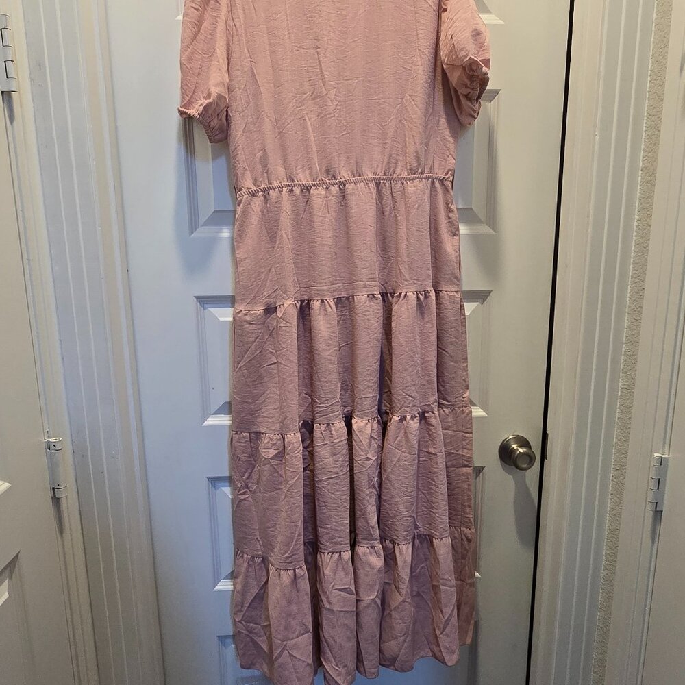 Women's Pink Tiered Maxi Dress - Soft Ruffle Design